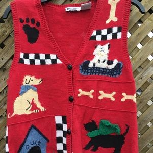 Sweater Vest, red with dogs